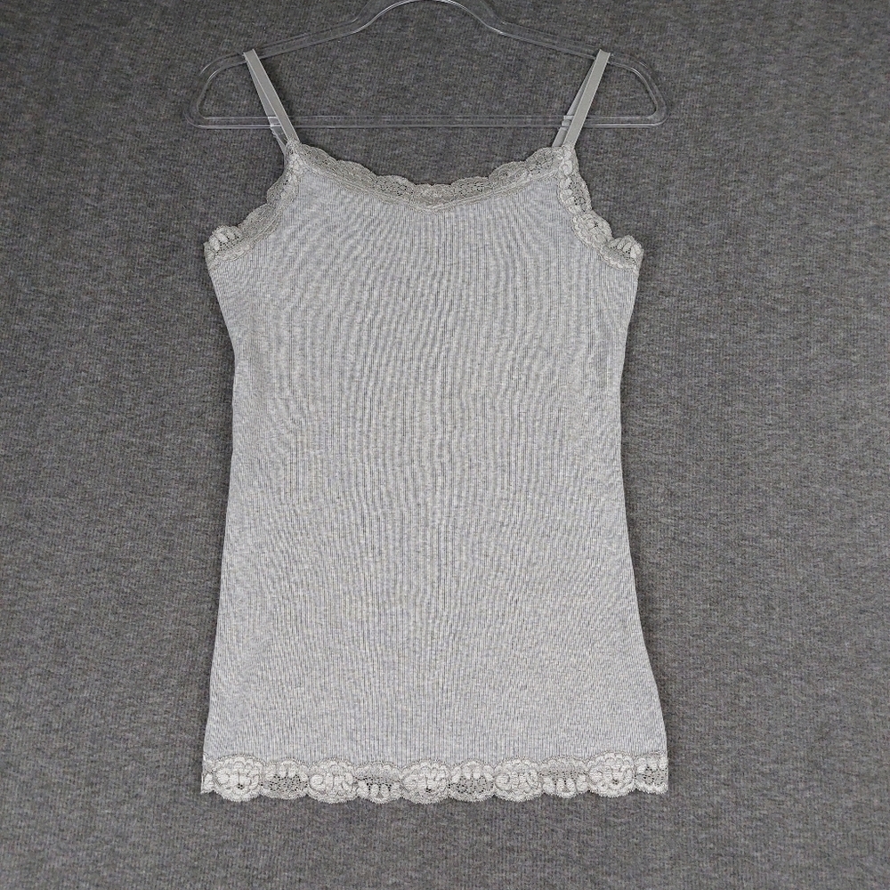 FADED GLORY WOMENS Y2K GRAY LACE TRIM CAMI ADJUSTABLE STRAPS PREPPY LAYERING M